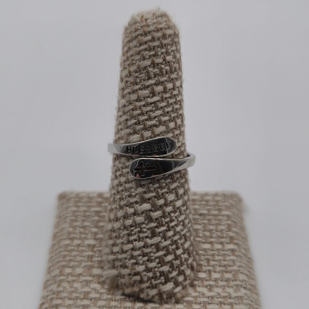 Size 8 Sterling Silver Blessed Cutout Cross Wrap Band Ring A2698